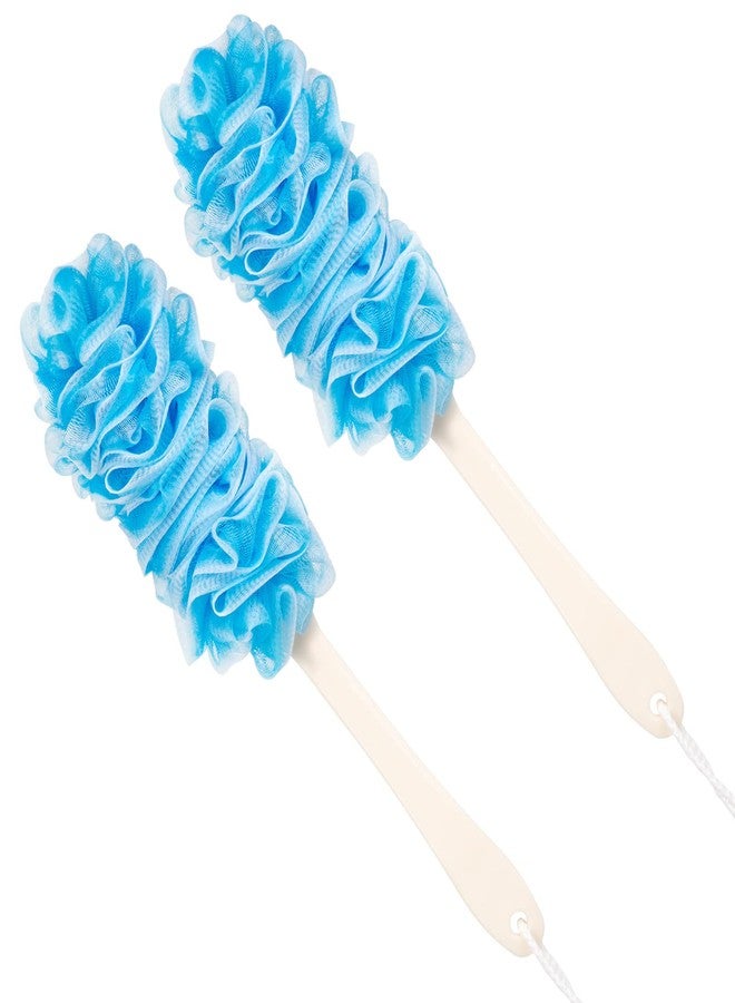 Arswin Loofah Back Scrubber for Shower,Loofah On a Stick,Anti-Slip Long Handle Bath Sponge Shower Brush,Soft Nylon Mesh Body Brush for Women&Men (Pack of 2, Blue) - Image 1