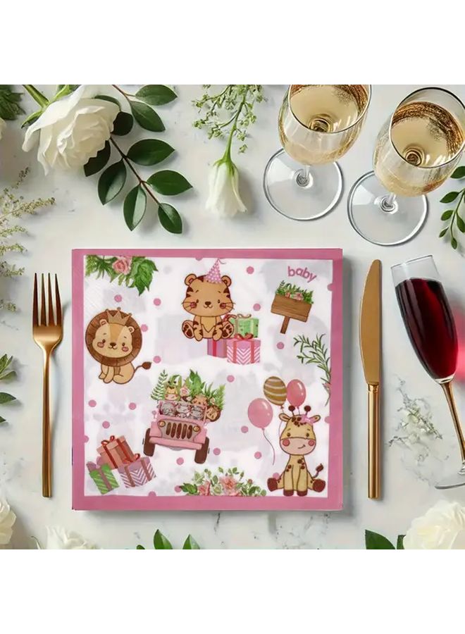 20 Pink Animal Napkins For Facial Tissues Square Napkins Restaurants Bakeries Table Settings Creative Decorations - Image 2