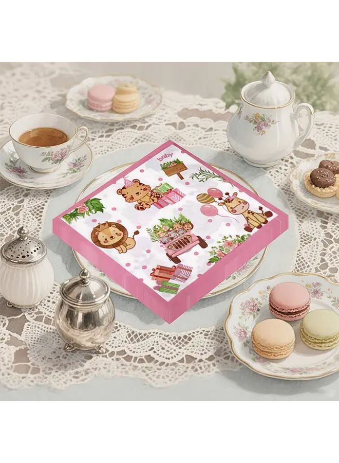 20 Pink Animal Napkins For Facial Tissues Square Napkins Restaurants Bakeries Table Settings Creative Decorations - Image 1