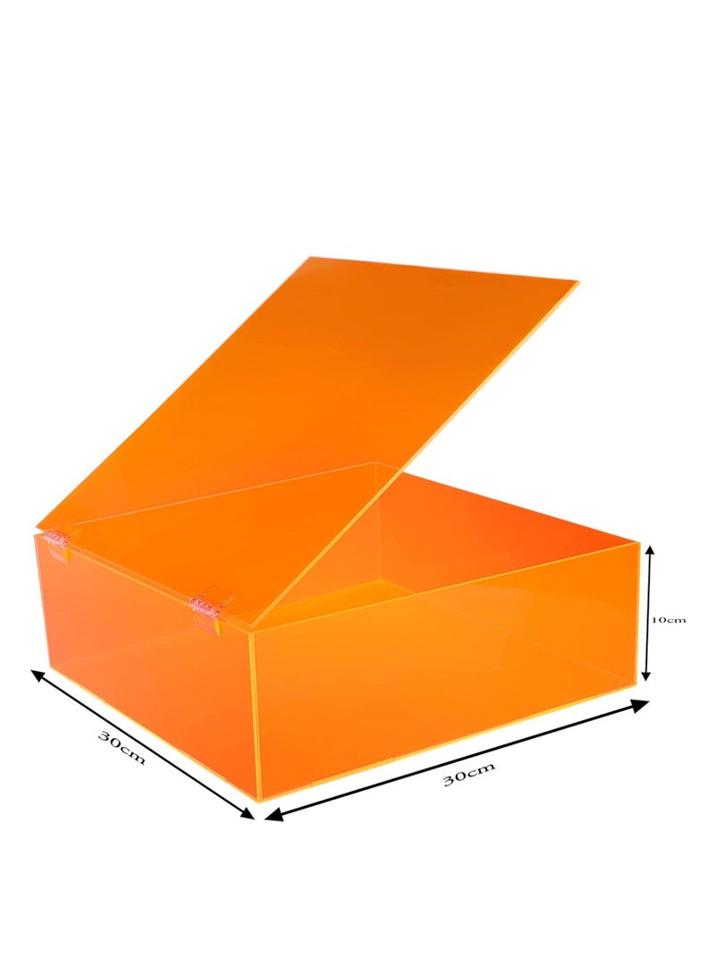 Lamsit Ibdaa Acrylic Box - Fluorescent Display Box with Hinges – Gift Showcase for Collectibles, Jewelries - Dustproof Protection Storage (10 x 10 x 5 cm) Orange - Image 3