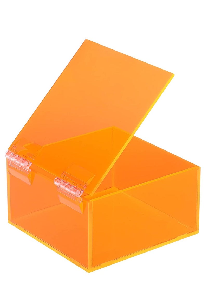 Lamsit Ibdaa Acrylic Box - Fluorescent Display Box with Hinges – Gift Showcase for Collectibles, Jewelries - Dustproof Protection Storage (10 x 10 x 5 cm) Orange - Image 2