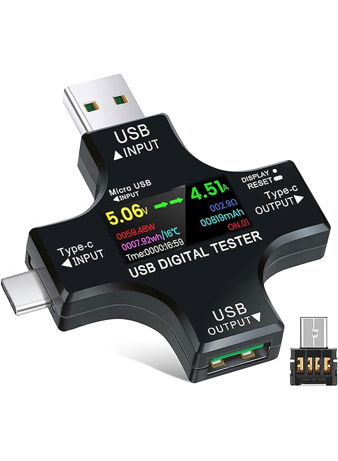 KASTWAVE Usb C Tester 2 In 1 Usb C Type-C Tester Color Screen Ips Digital Multimeter Amperage Power Voltage Resistance Temperature Capacity Detector & Amperage Charging Usb Checker - Image 1