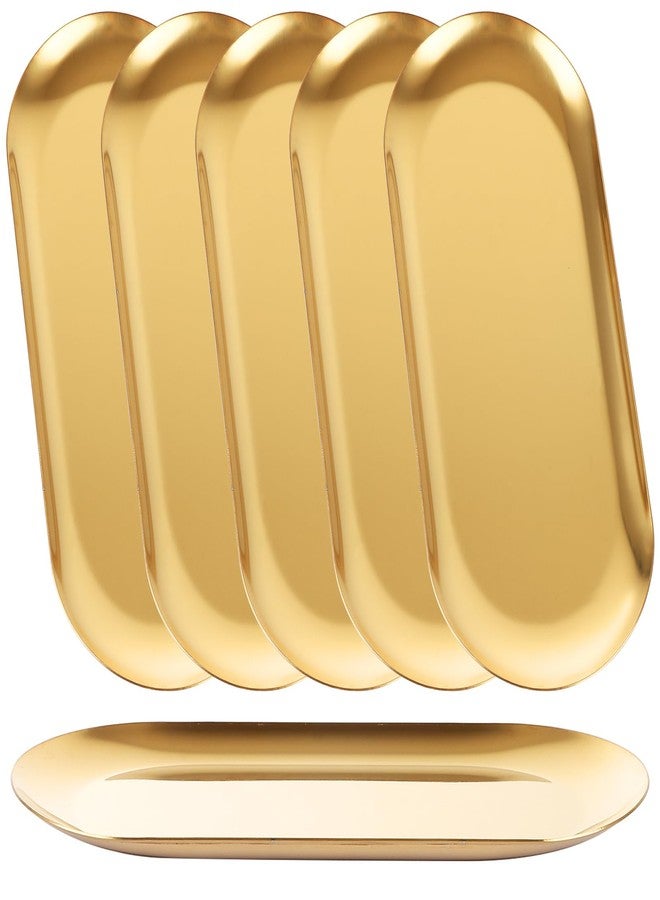 AKOLAFE 6PCS Stainless Steel Serving Tray Set Gold Platters for Serving Food Small Metal Tray Decorative 9" Long Plate Oval Storage Tray Thickened Serving Dishes for Entertain Party Buffet Sushi Snack - Image 1