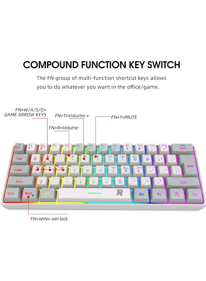 Arabic English 60% Wired Gaming Keyboard RGB Backlit Mini Keyboard Waterproof Small Ultra-Compact 61 Keys Keyboard for PC/Mac Gamer Typist Travel Easy to Carry on Business Trip - Image 4