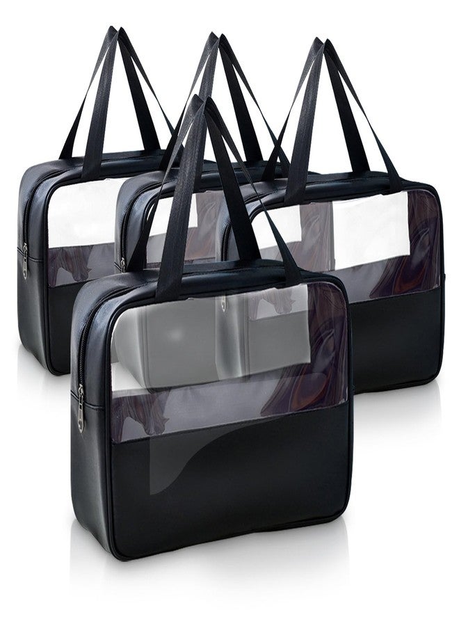 Realand Large Clear Toiletry Bags for Traveling, 4Pcs Waterproof Clear Travel Bags for Toiletries Women Men, Travel Toiletry Bag Set, Transparent Makeup Cosmetic Bag, Black - Image 1