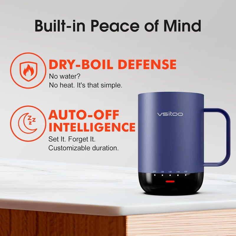 vsitoo S3 Pro 16oz Smart Self Heating Coffee Mug,Heated Coffee Mug with Auto-Sensing AI Heats Drinks to 120-150°F Hands-Free.Perfect for Home/Office, fo Men/Women, Blue - Image 5