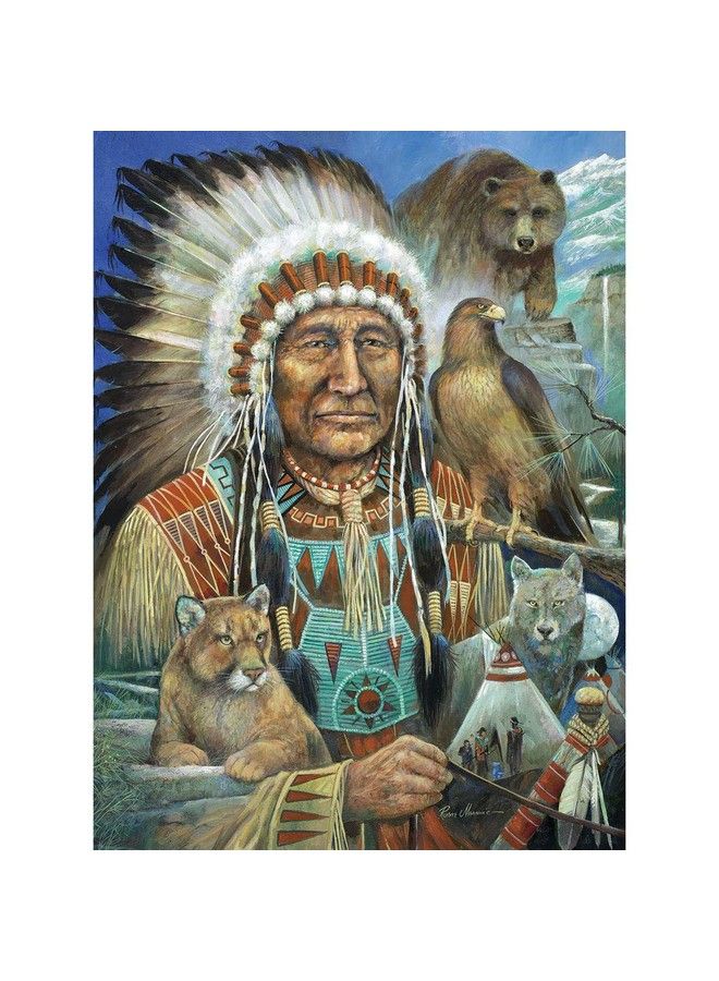 Bits and Pieces 500 Piece Jigsaw Puzzle For Adults 18" X 24" Chief Sitting Bear 500 Pc Native American Indian Chief Traditional Eagle Tent Jigsaw By Artist Ruane Manning - Image 1