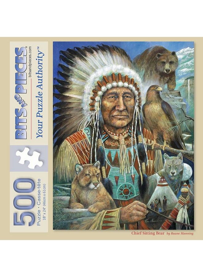 Bits and Pieces 500 Piece Jigsaw Puzzle For Adults 18" X 24" Chief Sitting Bear 500 Pc Native American Indian Chief Traditional Eagle Tent Jigsaw By Artist Ruane Manning - Image 3