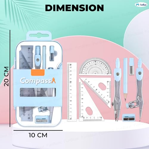 FunBlast Metal Compass Set 9 Pcs - Geometry Box with Protractor, Set Squares, Ruler, Compasses, Ruler Set, Instrument Box, Math Geometry Kit for Student & Professional (Pink) - Image 2