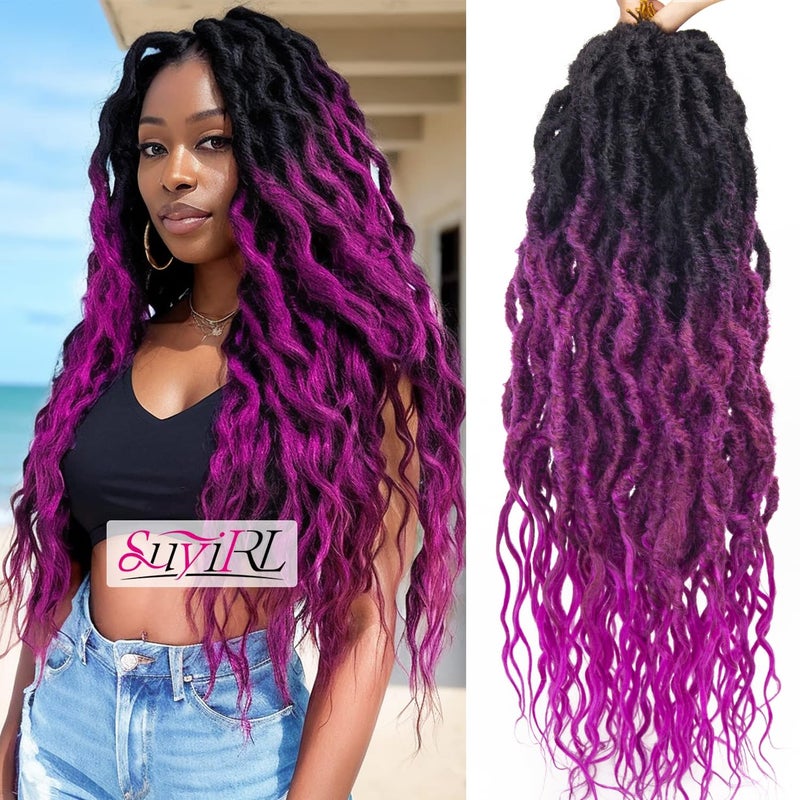 Faux Locs Crochet Hair For Black Women Soft Locs 24 Inch Goddess Crochet Hair Curly Ends Dreadlocks Boho Style Synthetic Braiding Hair Extensions 24 Inch 6 Packs1bPurple