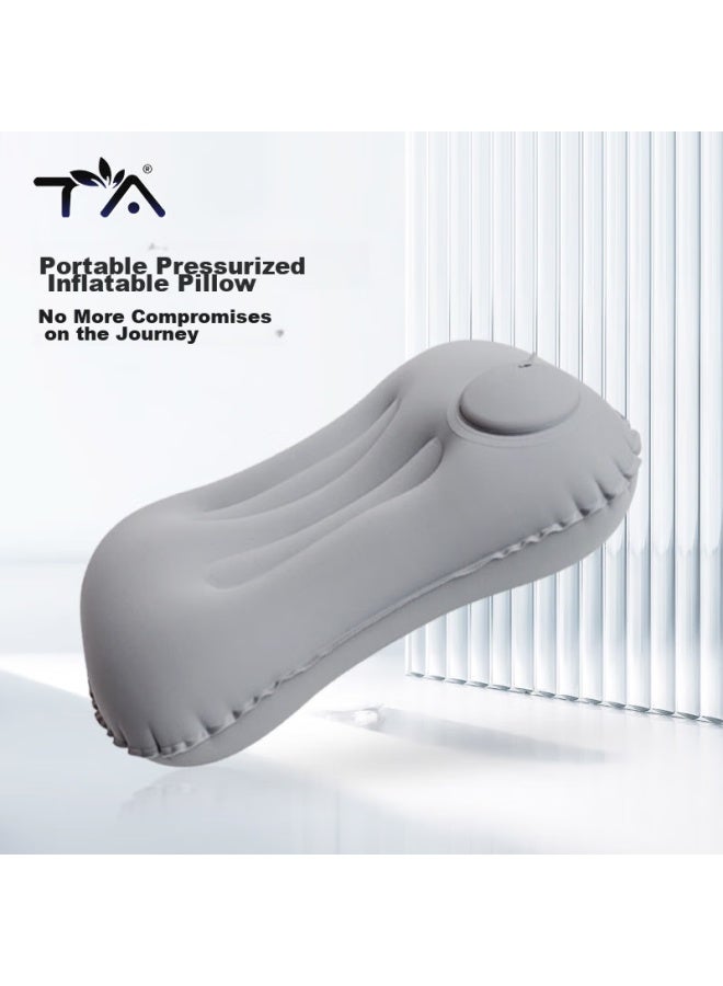 Ta Inflatable Pillow, Travel Pillow, Press-to Portable Lumbar Pillow, Backrest Cushion, Airplane Travel Essential, Hugging Pillow, Nap Pillow, Gray - Image 1