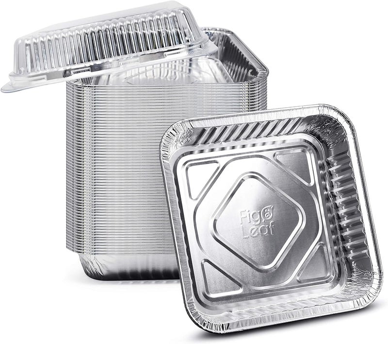 Fig & Leaf (35 Pack) 8” x 8” Square Baking Cake Pans with Plastic Dome Lids | Heavy Duty l Disposable Aluminum Foil Tins l Portable Food Containers l Perfect for Roasting Oven Toaster Cooking - Image 1
