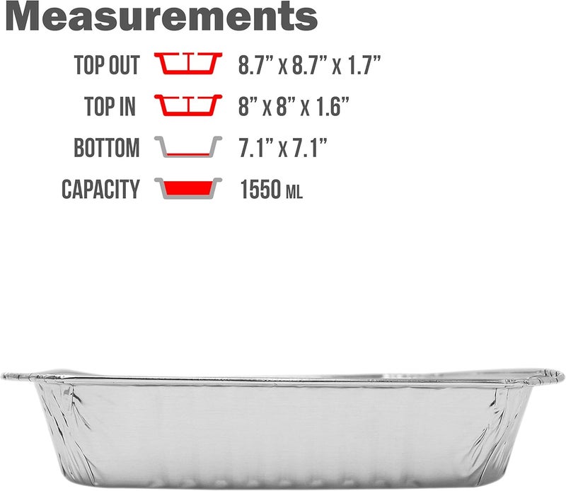 Fig & Leaf (35 Pack) 8” x 8” Square Baking Cake Pans with Plastic Dome Lids | Heavy Duty l Disposable Aluminum Foil Tins l Portable Food Containers l Perfect for Roasting Oven Toaster Cooking - Image 3