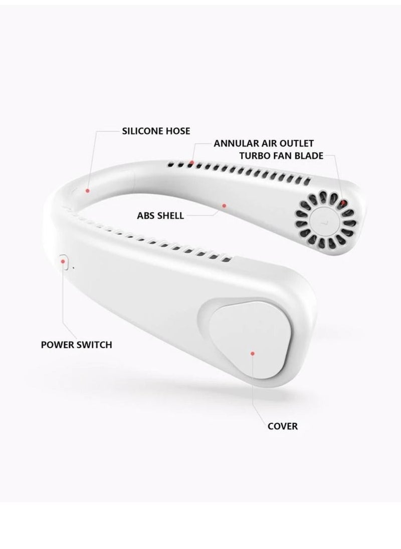 ELTRAZONE Portable Neck Fan, Hands-Free Bladeless Fan, Rechargeable, Adjustable 3 Speeds, Personal Cooling Fan for Summer, Lightweight, Battery Operated, Wearable Fan - White - Image 2