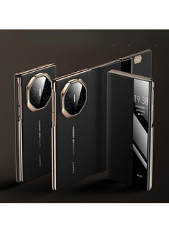OCTOBER متوافق مع Huawei Mate XT، غلاف هاتف جلدي ثلاثي الطيات، غلاف كامل مع نافذة ذكية لـ Mate XT. 
