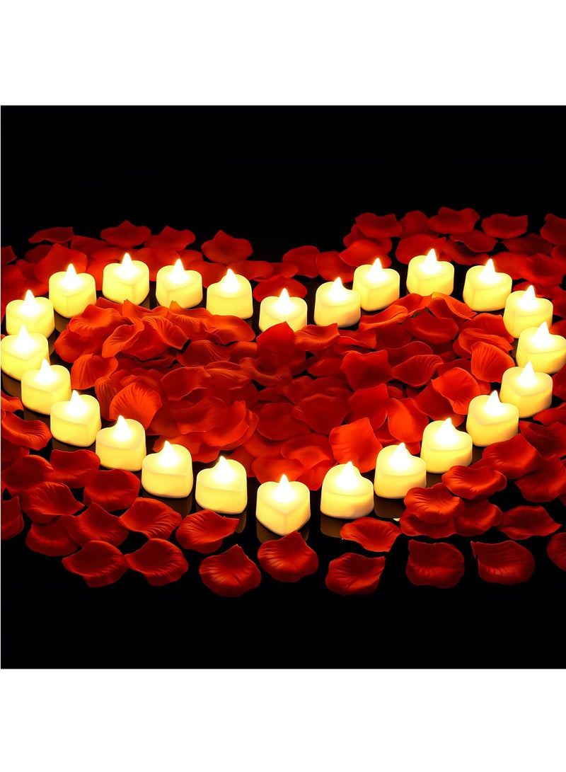 Bluelans 24Pcs LED Candles Light with 2000 Artificial Rose Petals for Romantic Decoration for Special Evening Outfits,Wedding Anniversaries or Table Decorations  - Image 2