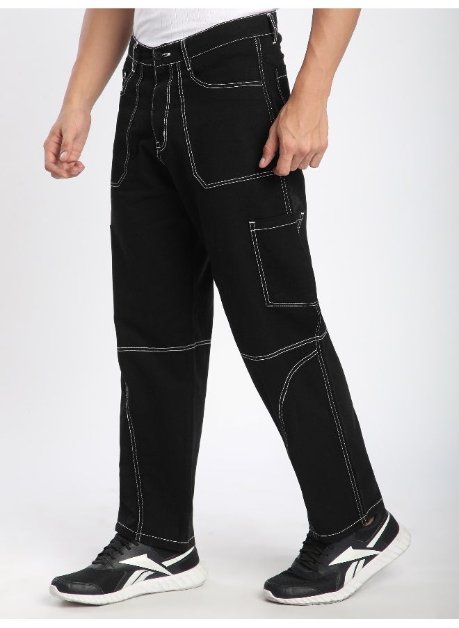 Beyoung Black Patch Pocket Contrast Stitch Cargo Pants  - Image 2