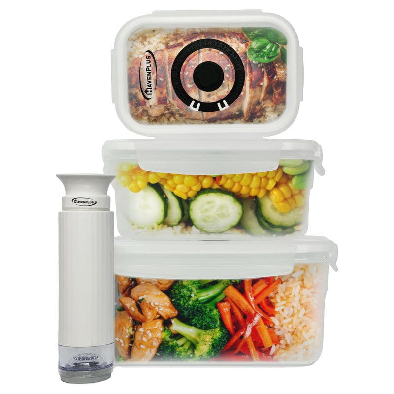 Food Vacuum Plastic Storage Container Set  Automatic  Manual Pump with Builtin Date Indicator BPAFree Leak Proof 3 pcs