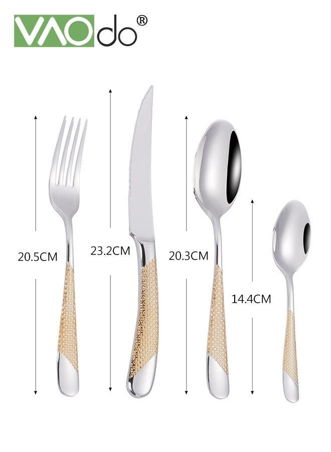 VAOdo 24PCS Hammered Silverware Set Stainless with Gift Box, Stainless Steel Square Flatware Set Service for 6, Metal Tableware Cutlery Set, Includes Dinner Knives Forks Spoons, Modern Design Mirror Polished Dishwashable Dinnerware Tableware Kit for Home Wedding Restaurant - Image 4