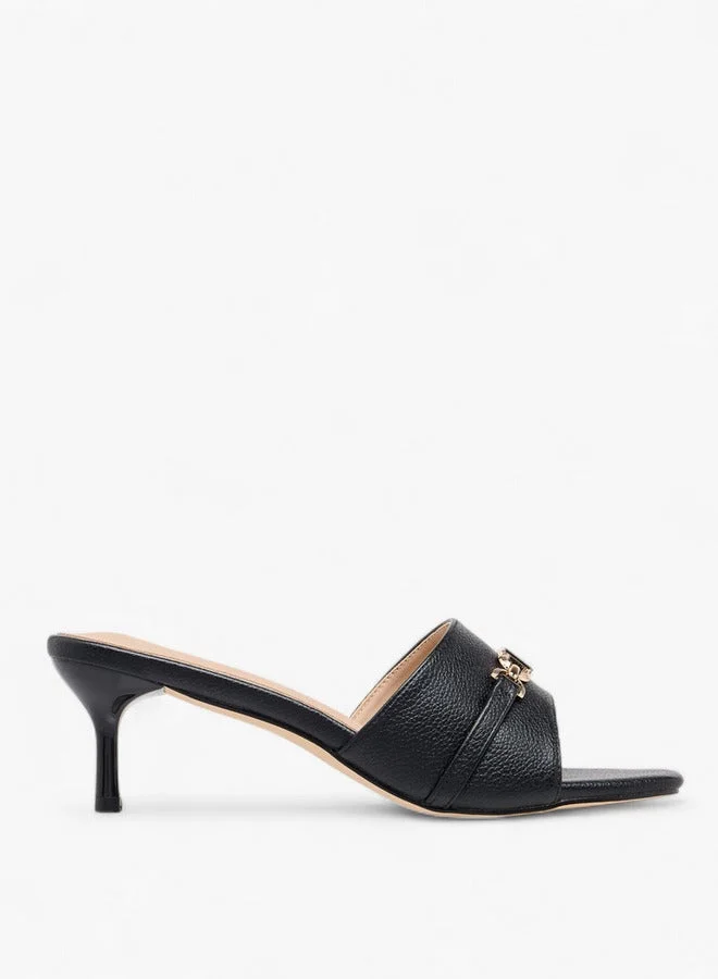 Women Metal Accent Slip-On Sandals with Stiletto Heels