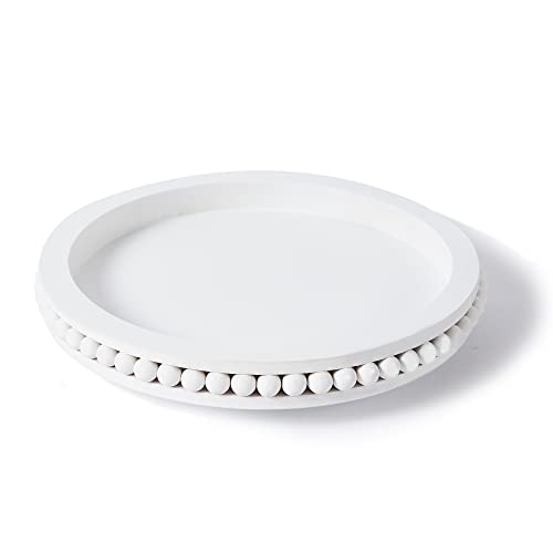 Tomoaza 12 Inch White Beaded Lazy Susan for Table TopWooden Decorative Kitchen Organizer Turntable for CountertopLazy Susan for Dining Table Centerpiece Tray - Image 1