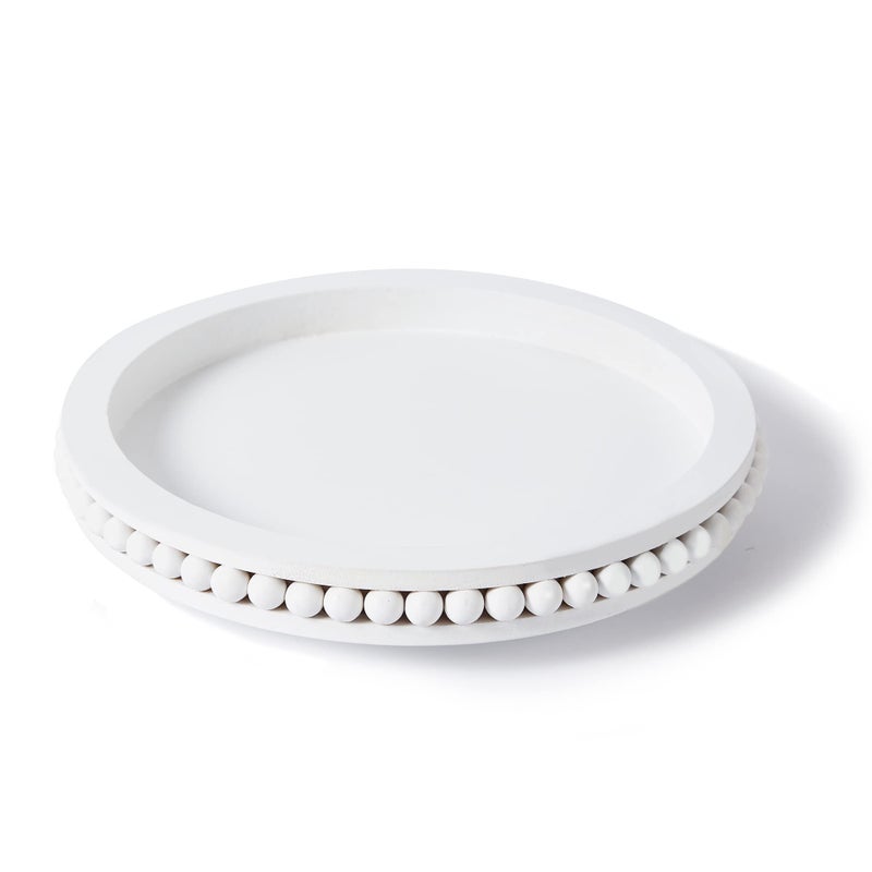 Tomoaza 12 Inch White Beaded Lazy Susan for Table TopWooden Decorative Kitchen Organizer Turntable for CountertopLazy Susan for Dining Table Centerpiece Tray - Image 2