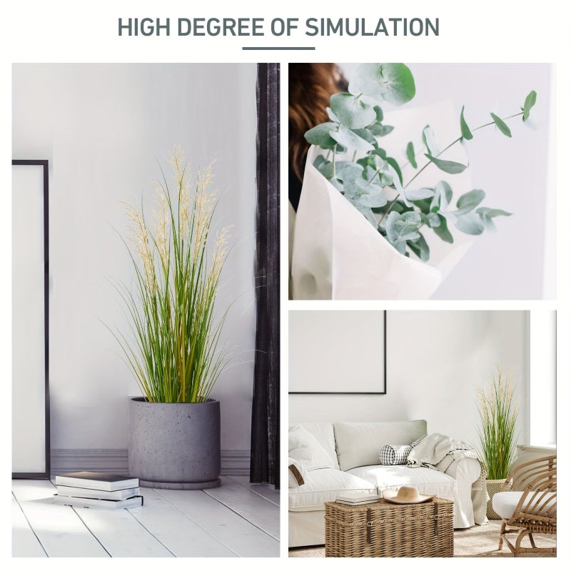 Faux Pampas Grass 47 Inches Tall For Home Office Decor With Pot Set Of 2 - Image 4