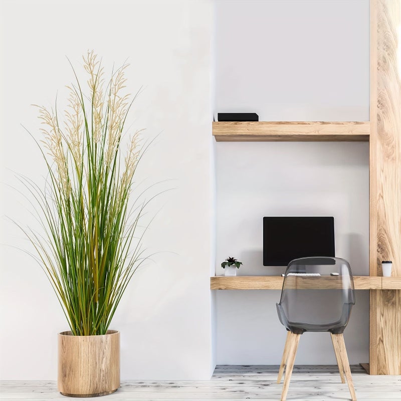 Faux Pampas Grass 47 Inches Tall For Home Office Decor With Pot Set Of 2 - Image 2
