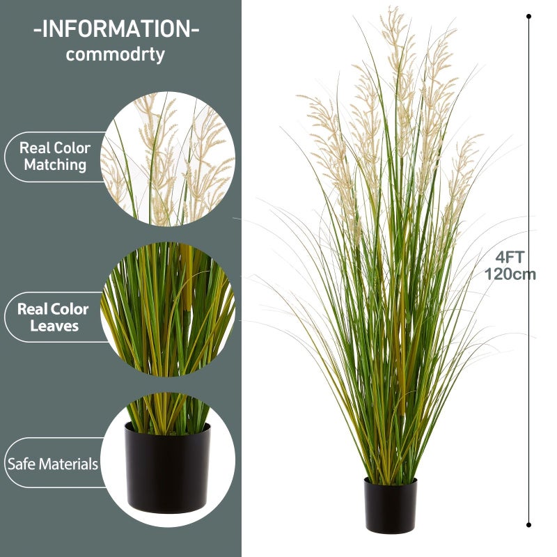 Faux Pampas Grass 47 Inches Tall For Home Office Decor With Pot Set Of 2 - Image 3