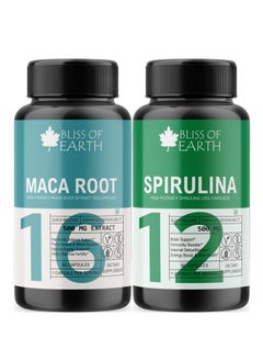 BLISS OF EARTH Maca Root Extract Capsules and Spirulina Supplement Capsules For Men and Women 500mg High Potency Root Extract 60 Veg Capsules For Pre Workout Energy Stamina and Endurance  - Image 1