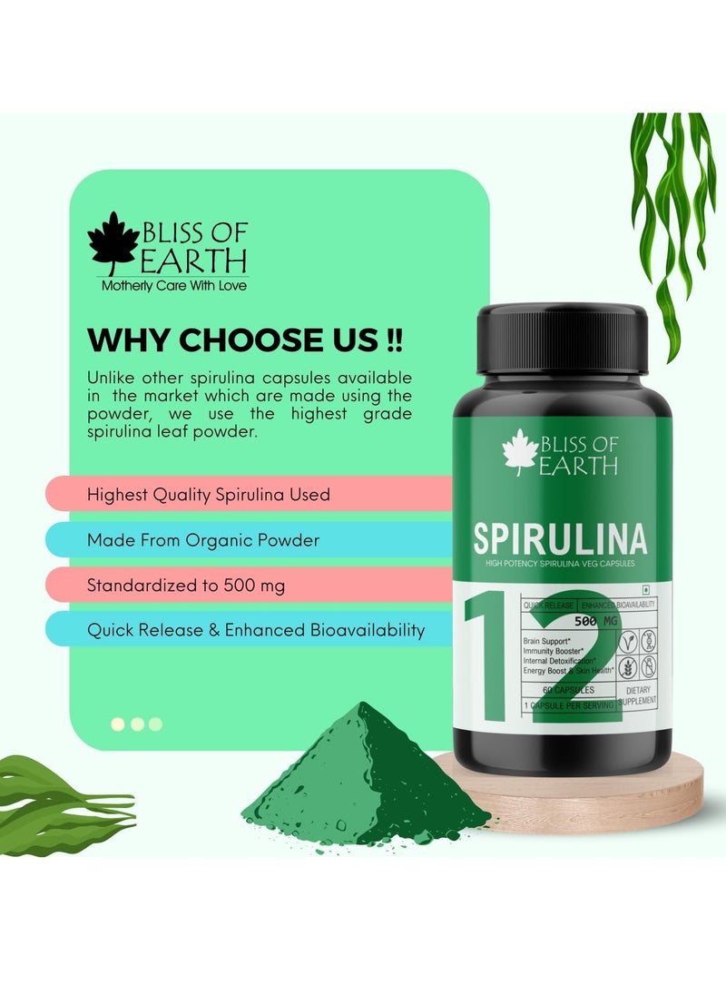 BLISS OF EARTH - Maca Root Extract Capsules and Spirulina Supplement Capsules For Men and Women 500mg High Potency Root Extract 60 Veg Capsules For Pre Workout Energy Stamina and Endurance - Image 1