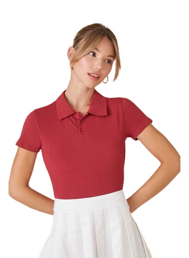 FOREVER 21 Cropped Jersey-Knit Polo Shirt - Image 1