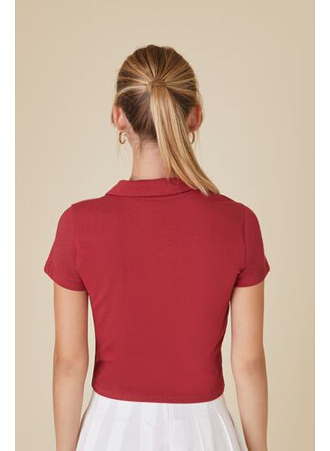 FOREVER 21 Cropped Jersey-Knit Polo Shirt - Image 3