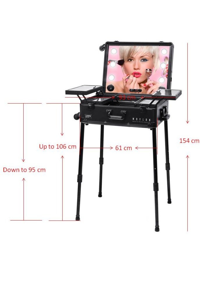 Generic Makeup Vanity Mirror Stand Trolley Case with LED lights Black  - Image 5