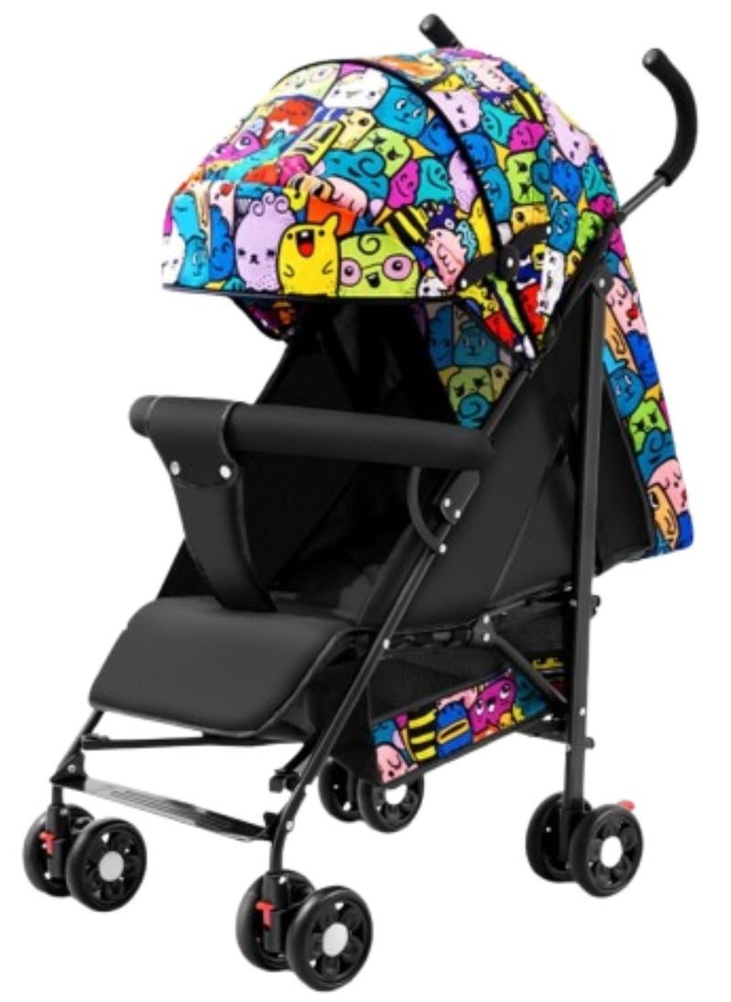 PENG GENERAL Baby Stroller, Folding Compact Travel Stroller, Small Children's Stroller with Adjustable Backrest, Footrest, Storage Basket and Extra-Large Canopy Cup Holder Multicolour Big  - Image 1