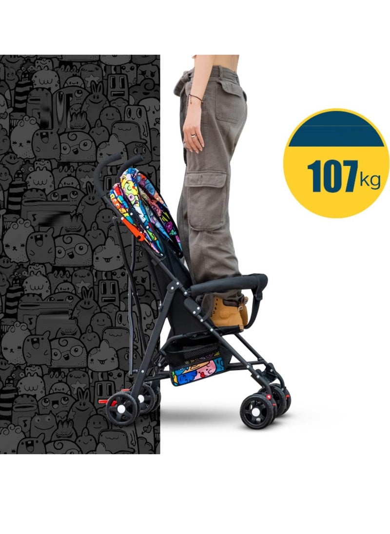PENG GENERAL - Baby Stroller, Folding Compact Travel Stroller, Small Children's Stroller with Adjustable Backrest, Footrest, Storage Basket and Extra-Large Canopy Cup Holder Multicolour Big - Image 1