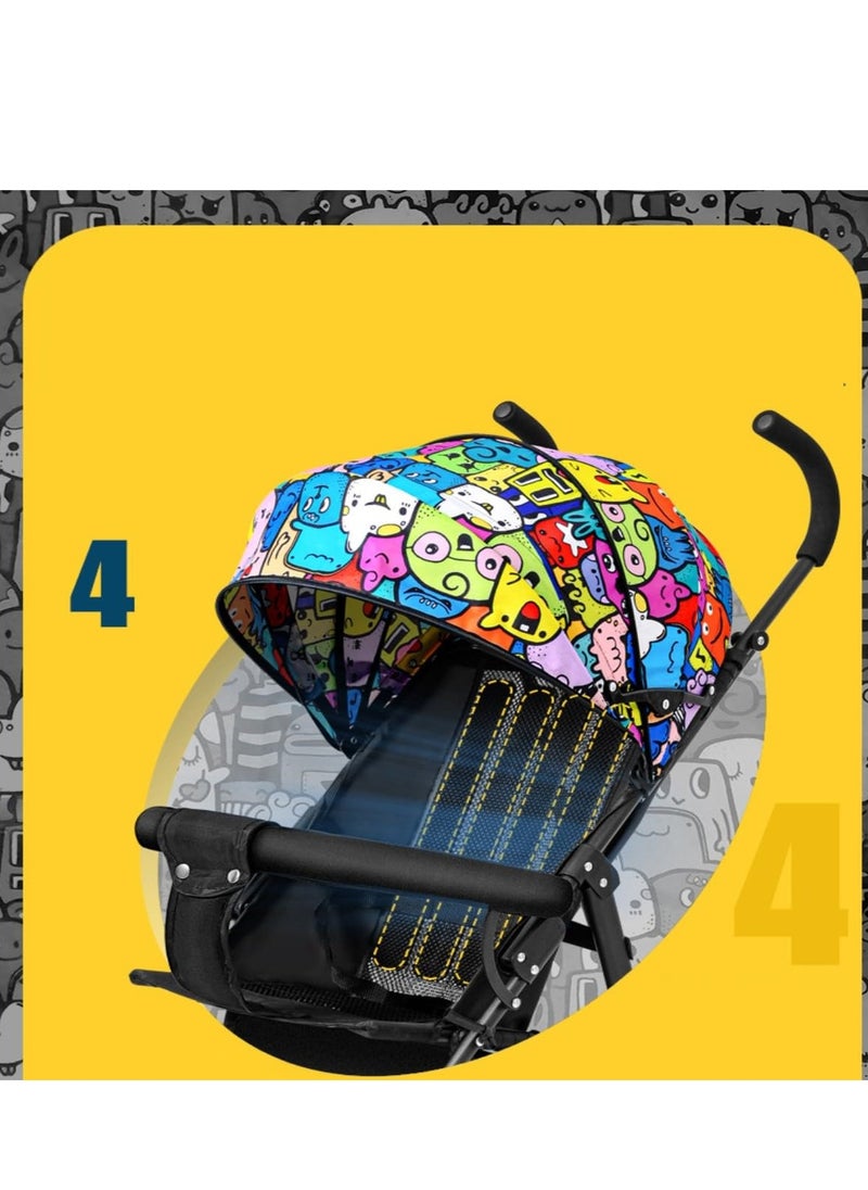 PENG GENERAL Baby Stroller, Folding Compact Travel Stroller, Small Children's Stroller with Adjustable Backrest, Footrest, Storage Basket and Extra-Large Canopy Cup Holder Multicolour Big  - Image 5