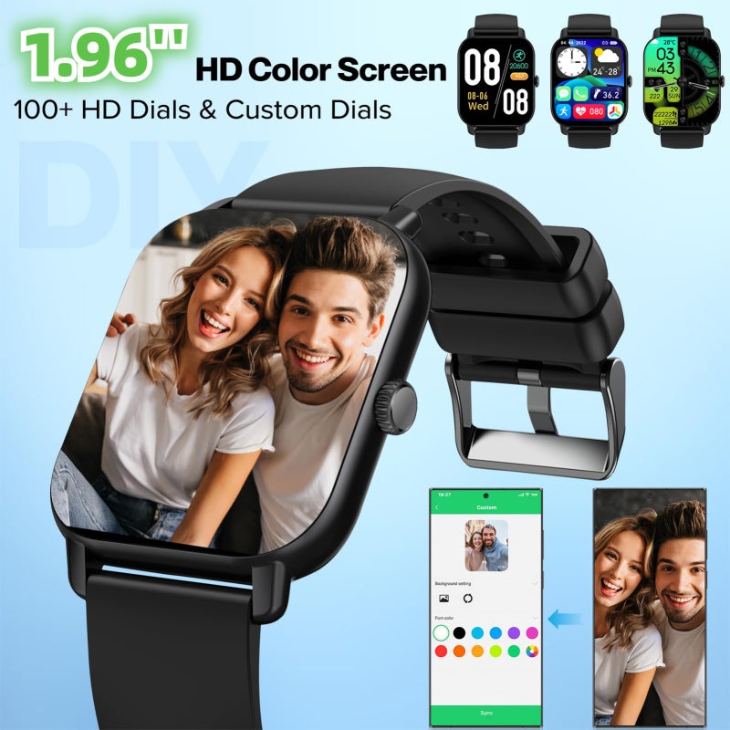 Smart Watch 1.96inch 240*282 Full-screen Touch Health Monitoring Sleep Monitor Watch IP67 Waterproof BT5.2 Call 45 Days Long Standby Time 100+ Multi-sport Modes for Men Women Health Monitor Watch - Image 5