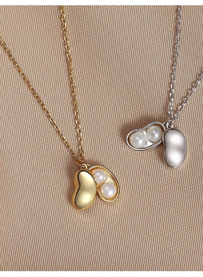 Kelesa Sterling Silver Material Original Design Ladies Necklace Pearl Pendant Peanut Shape Surface Gold Plated 18K - Image 4