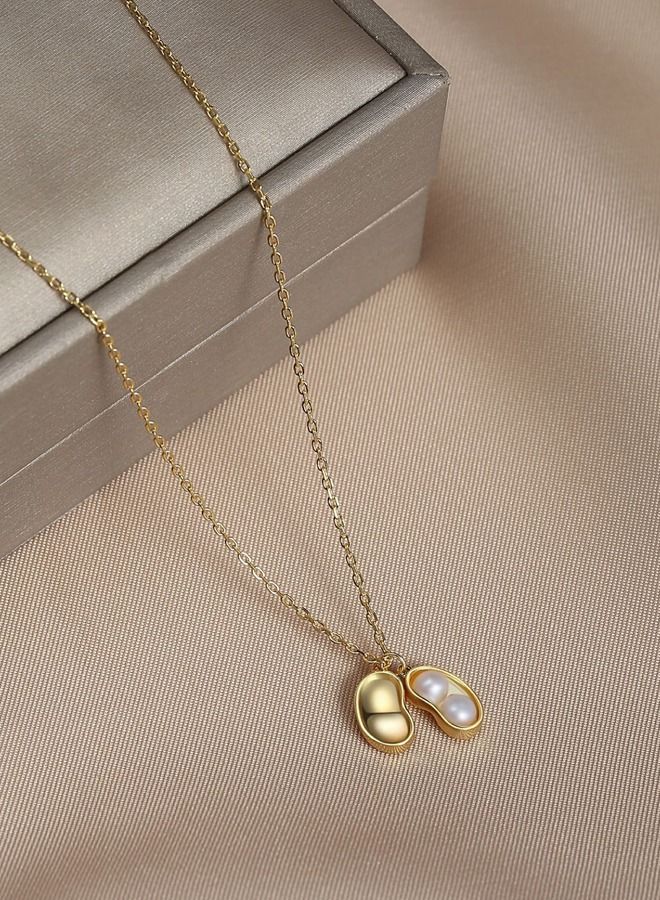 Kelesa Sterling Silver Material Original Design Ladies Necklace Pearl Pendant Peanut Shape Surface Gold Plated 18K - Image 5