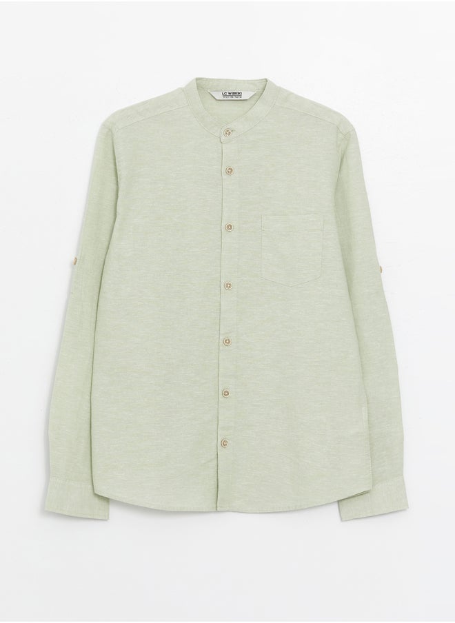 LC WAIKIKI Grandad Collar Linen Blend Boy Shirt  - Image 1
