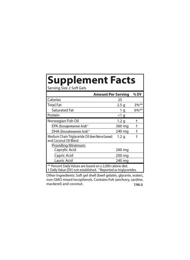 Carlson كارلسون - MCT وأوميغا-3، زيت جوز الهند، أحماض كابريليك وكابريكي، EPA وDHA، إنتاج الطاقة، استقلاب الدهون وصحة الدماغ، 60 كبسولة لينة - Image 4