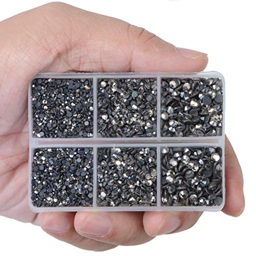 LPBeads 6400 Pieces Hotfix Rhinestones Transparent Black Flat Back 5 Mixed Sizes Crystal Round Glass Gems with Tweezers and Picking Rhinestones Pen - Image 3