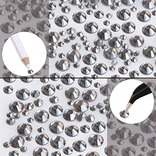 LPBeads 6400 Pieces Hotfix Rhinestones Transparent Black Flat Back 5 Mixed Sizes Crystal Round Glass Gems with Tweezers and Picking Rhinestones Pen - Image 5