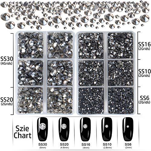 LPBeads 6400 Pieces Hotfix Rhinestones Transparent Black Flat Back 5 Mixed Sizes Crystal Round Glass Gems with Tweezers and Picking Rhinestones Pen - Image 4