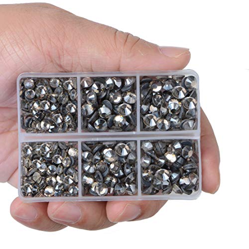 LPBeads 6400 Pieces Hotfix Rhinestones Transparent Black Flat Back 5 Mixed Sizes Crystal Round Glass Gems with Tweezers and Picking Rhinestones Pen - Image 2