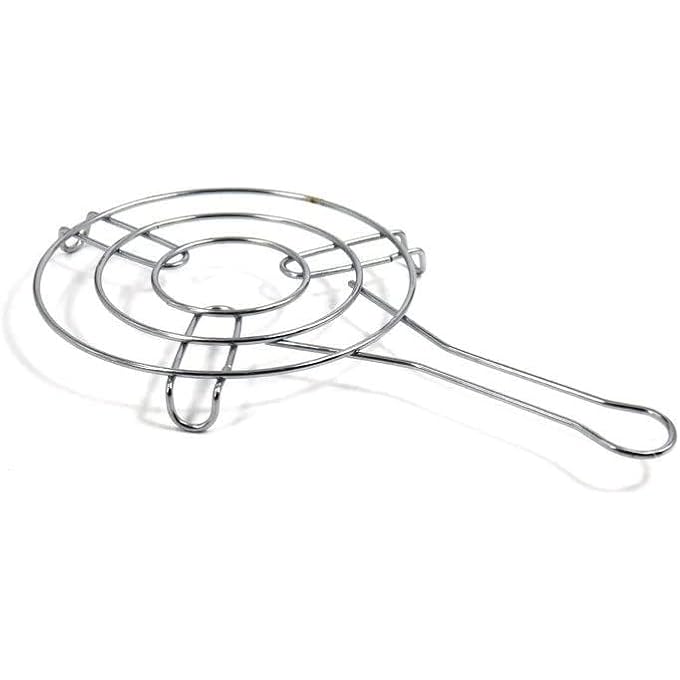 أي كي دي سي حامل وعاء ساخن بمقبض، حامل أطباق ساخنة، حامل ثلاثي القوائم من الفولاذ المقاوم للصدأ مطلي باللون الفضي، حامل مقلاة ساخنة، حاملات أطباق ساخنة، حامل طاولة، إبريق شاي، مطبخ - Image 1