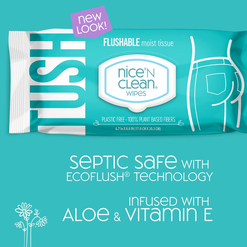 Nice 'N Clean Adult Flushable Wipes (8 x 42 Count) | Personal Cleansing Wipes Made from Plant-Based Fibers | Infused with Aloe & Vitamin E - Image 2