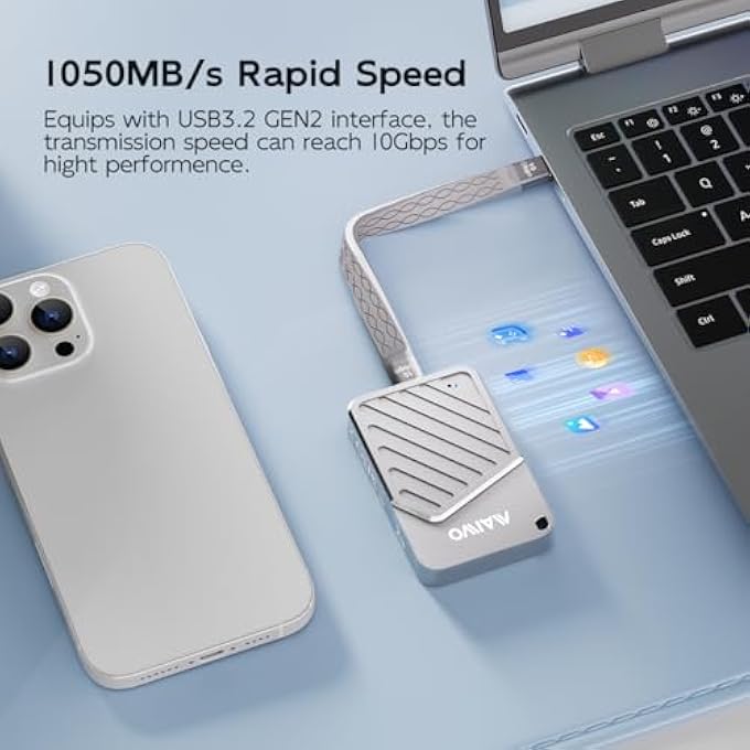 rayihni حاوية SSD NVME M.2 مغناطيسية 2230 2242 USB3.2 GEN2، قارئ محرك الحالة الصلبة الخارجي لجهاز iPhone 17 16 15 Pro Max MacBook Pro، من الألمنيوم، تدعم تسجيل فيديو 4K ProRes - Image 3