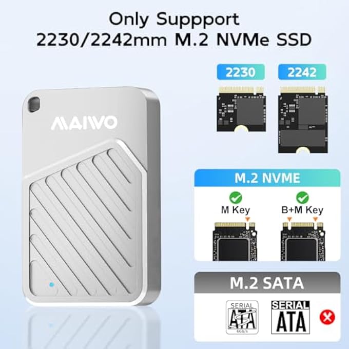 rayihni حاوية SSD NVME M.2 مغناطيسية 2230 2242 USB3.2 GEN2، قارئ محرك الحالة الصلبة الخارجي لجهاز iPhone 17 16 15 Pro Max MacBook Pro، من الألمنيوم، تدعم تسجيل فيديو 4K ProRes - Image 2